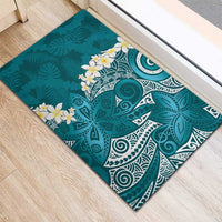 Cyan Polynesian Tribal Frangipani Tropical Vibe Rubber Doormat LT14 - Polynesian Pride