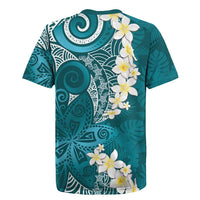 Cyan Polynesian Tribal Frangipani Tropical Vibe Rugby Jersey