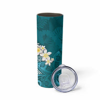 Cyan Polynesian Tribal Frangipani Tropical Vibe Skinny Tumbler