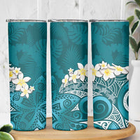 Cyan Polynesian Tribal Frangipani Tropical Vibe Skinny Tumbler