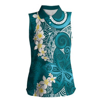 Cyan Polynesian Tribal Frangipani Tropical Vibe Women Sleeveless Polo Shirt