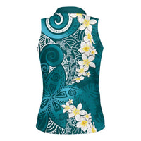 Cyan Polynesian Tribal Frangipani Tropical Vibe Women Sleeveless Polo Shirt