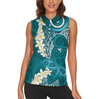 Cyan Polynesian Tribal Frangipani Tropical Vibe Women Sleeveless Polo Shirt