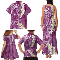 Pink Polynesian Tribal Frangipani Tropical Vibe Family Matching Tank Maxi Dress and Hawaiian Shirt