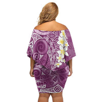 Pink Polynesian Tribal Frangipani Tropical Vibe Off Shoulder Short Dress LT14 - Polynesian Pride