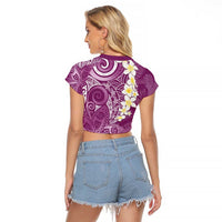 Pink Polynesian Tribal Frangipani Tropical Vibe Raglan Cropped T Shirt LT14 - Polynesian Pride