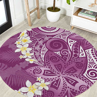 Pink Polynesian Tribal Frangipani Tropical Vibe Round Carpet