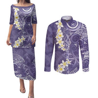Violet Polynesian Tribal Frangipani Tropical Vibe Couples Matching Puletasi and Long Sleeve Button Shirt LT14 Violet - Polynesian Pride