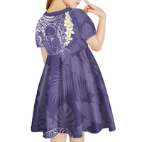 Violet Polynesian Tribal Frangipani Tropical Vibe Kid Short Sleeve Dress
