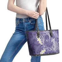 Violet Polynesian Tribal Frangipani Tropical Vibe Leather Tote Bag LT14 - Polynesian Pride
