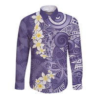 Violet Polynesian Tribal Frangipani Tropical Vibe Long Sleeve Button Shirt LT14 Unisex Violet - Polynesian Pride