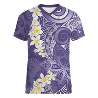 Violet Polynesian Tribal Frangipani Tropical Vibe Women V-Neck T-Shirt LT14 Female Violet - Polynesian Pride