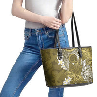 Gold Polynesian Tribal Frangipani Tropical Vibe Leather Tote Bag LT14 - Polynesian Pride