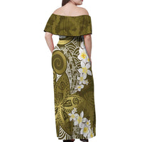 Gold Polynesian Tribal Frangipani Tropical Vibe Off Shoulder Maxi Dress LT14 - Polynesian Pride
