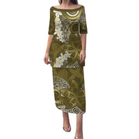 Gold Polynesian Tribal Frangipani Tropical Vibe Puletasi LT14 Long Dress Gold - Polynesian Pride