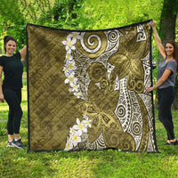 Gold Polynesian Tribal Frangipani Tropical Vibe Quilt