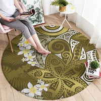Gold Polynesian Tribal Frangipani Tropical Vibe Round Carpet