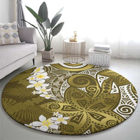 Gold Polynesian Tribal Frangipani Tropical Vibe Round Carpet