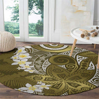 Gold Polynesian Tribal Frangipani Tropical Vibe Round Carpet
