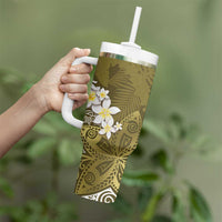 Gold Polynesian Tribal Frangipani Tropical Vibe Tumbler With Handle LT14 - Polynesian Pride