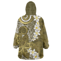 Gold Polynesian Tribal Frangipani Tropical Vibe Wearable Blanket Hoodie LT14 - Polynesian Pride