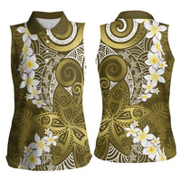 Gold Polynesian Tribal Frangipani Tropical Vibe Women Sleeveless Polo Shirt