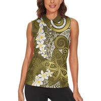 Gold Polynesian Tribal Frangipani Tropical Vibe Women Sleeveless Polo Shirt