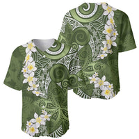 Green Polynesian Tribal Frangipani Tropical Vibe Baseball Jersey