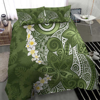 Green Polynesian Tribal Frangipani Tropical Vibe Bedding Set