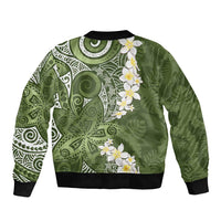 Green Polynesian Tribal Frangipani Tropical Vibe Bomber Jacket