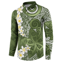 Green Polynesian Tribal Frangipani Tropical Vibe Button Sweatshirt LT14 - Polynesian Pride