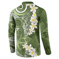 Green Polynesian Tribal Frangipani Tropical Vibe Button Sweatshirt LT14 - Polynesian Pride