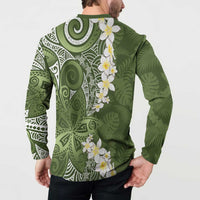 Green Polynesian Tribal Frangipani Tropical Vibe Button Sweatshirt LT14 - Polynesian Pride