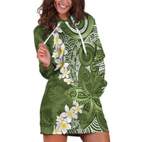 Green Polynesian Tribal Frangipani Tropical Vibe Hoodie Dress LT14 Green - Polynesian Pride