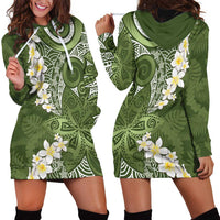 Green Polynesian Tribal Frangipani Tropical Vibe Hoodie Dress LT14 - Polynesian Pride