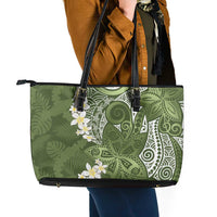 Green Polynesian Tribal Frangipani Tropical Vibe Leather Tote Bag LT14 - Polynesian Pride