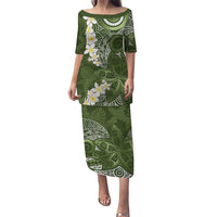 Green Polynesian Tribal Frangipani Tropical Vibe Puletasi LT14 Long Dress Green - Polynesian Pride