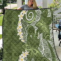 Green Polynesian Tribal Frangipani Tropical Vibe Quilt