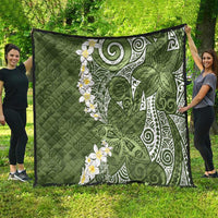 Green Polynesian Tribal Frangipani Tropical Vibe Quilt