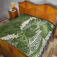 Green Polynesian Tribal Frangipani Tropical Vibe Quilt