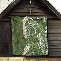 Green Polynesian Tribal Frangipani Tropical Vibe Quilt