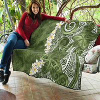 Green Polynesian Tribal Frangipani Tropical Vibe Quilt