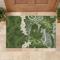Green Polynesian Tribal Frangipani Tropical Vibe Rubber Doormat LT14 Green - Polynesian Pride