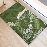 Green Polynesian Tribal Frangipani Tropical Vibe Rubber Doormat LT14 - Polynesian Pride