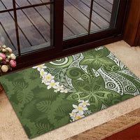 Green Polynesian Tribal Frangipani Tropical Vibe Rubber Doormat LT14 - Polynesian Pride