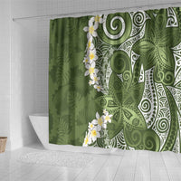 Green Polynesian Tribal Frangipani Tropical Vibe Shower Curtain