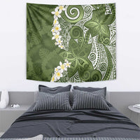 Green Polynesian Tribal Frangipani Tropical Vibe Tapestry