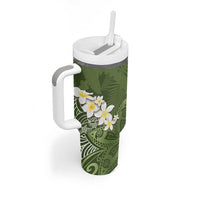 Green Polynesian Tribal Frangipani Tropical Vibe Tumbler With Handle LT14 - Polynesian Pride