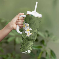 Green Polynesian Tribal Frangipani Tropical Vibe Tumbler With Handle LT14 - Polynesian Pride