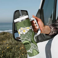 Green Polynesian Tribal Frangipani Tropical Vibe Tumbler With Handle LT14 - Polynesian Pride